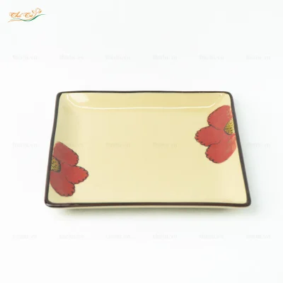Đĩa Vuông Hoa Sứ Đỏ 3D 