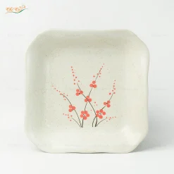Đĩa Vuông Sâu Men Gấm Hoa Đào Bát Tràng