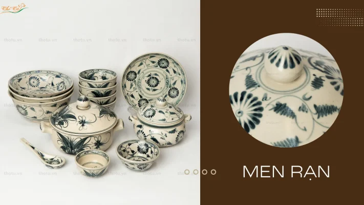 Bát đĩa men rạn hoạ tiết đồng quê