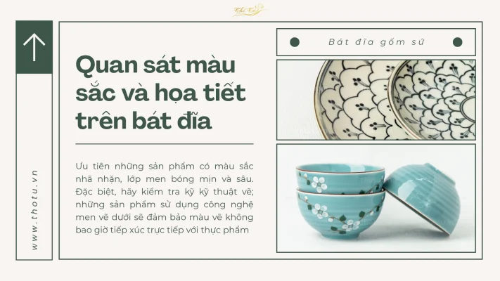 Chú ý quan sát màu sắc và hoạ tiết trên bát đĩa