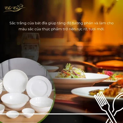 Bát đĩa sứ trắng thường được chọn trong nhà hàng