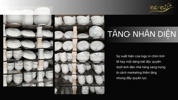Bát đĩa gốm sứ in logo tăng nhận diện thương hiệu resort