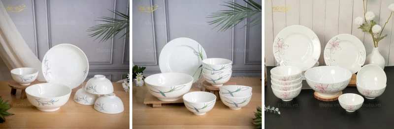 Các mẫu bát đĩa sứ trắng Bát Tràng