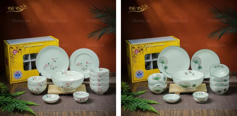 Bộ bát đĩa Bát Tràng đơn giản, dễ phối hợp