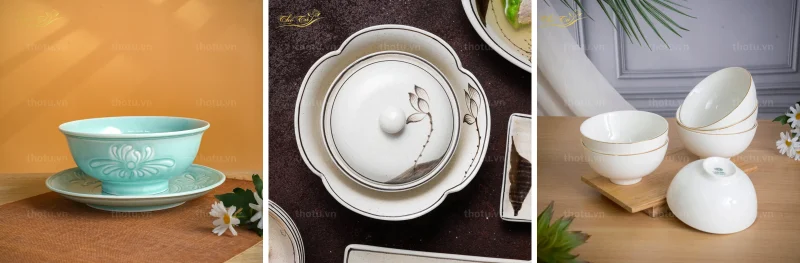 Các bộ bát đĩa đa dạng về kiểu dáng và kích cỡ