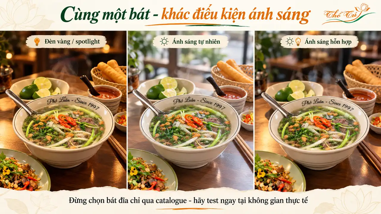 chọn bát đĩa màu men theo ánh sáng