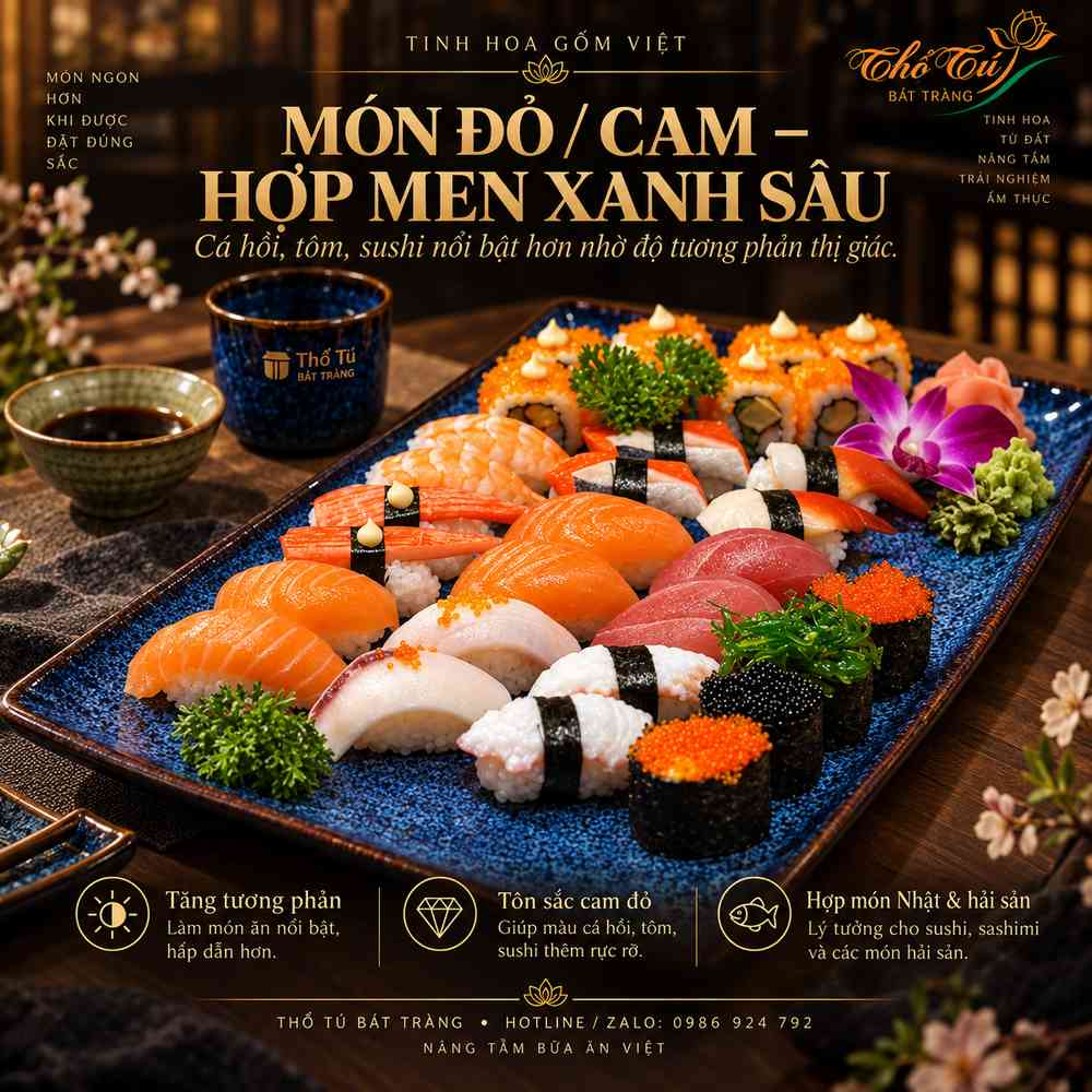 món nhiều màu dùng đĩa đơn sắc-đĩa men hỏa biến